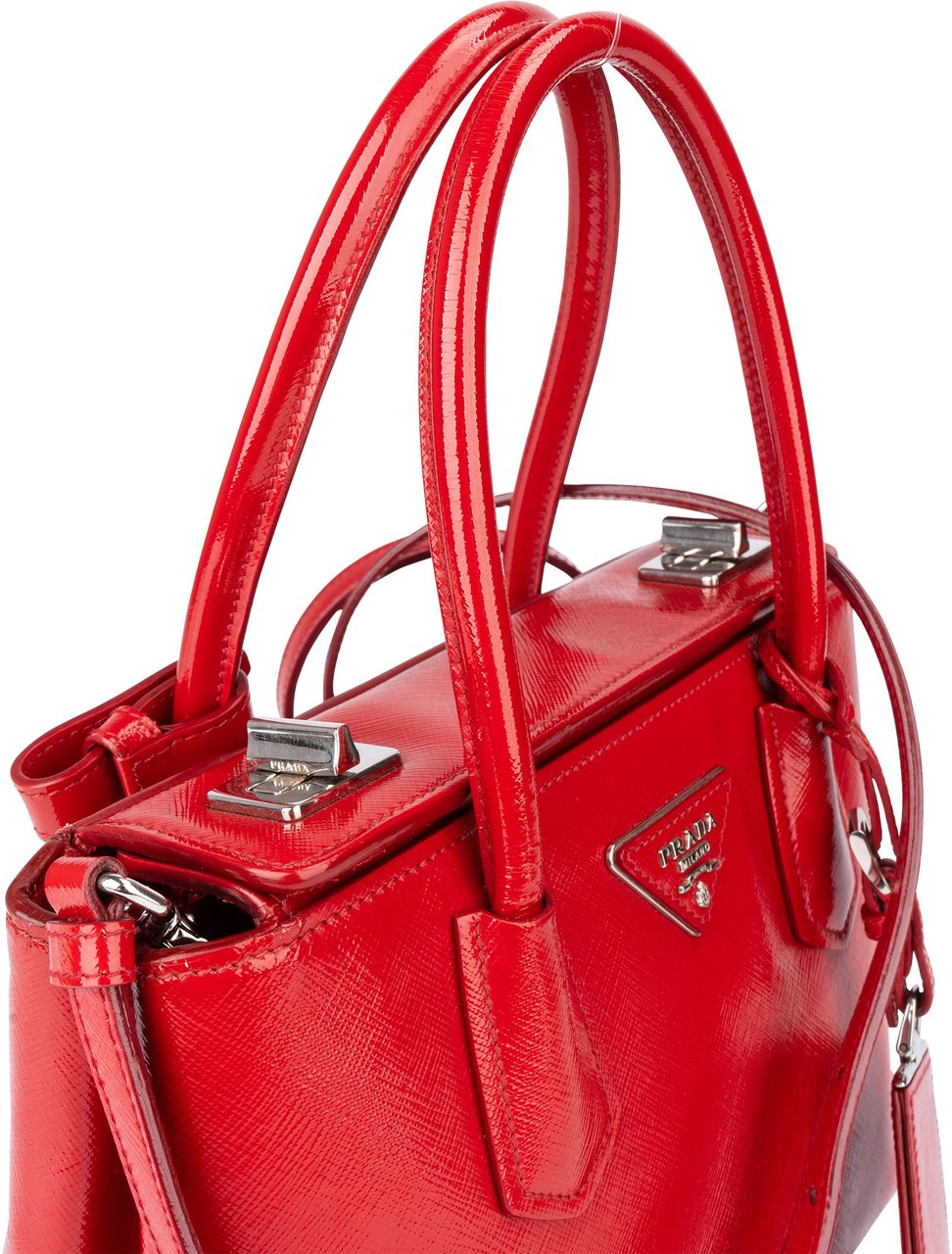 Prada Prada Red Patent Leather Galleria Turnlock Handbag Rood