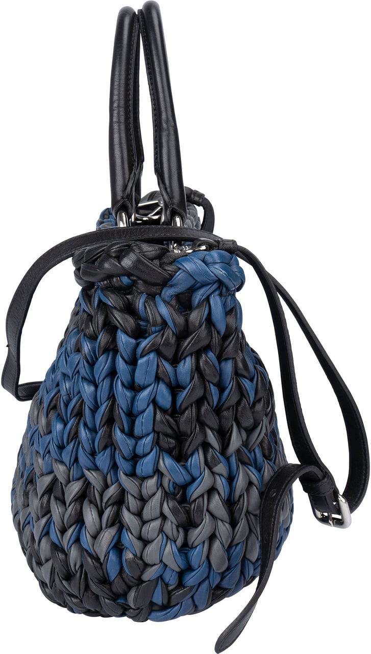 Prada Tricolor Braided Leather City Handbag Zwart