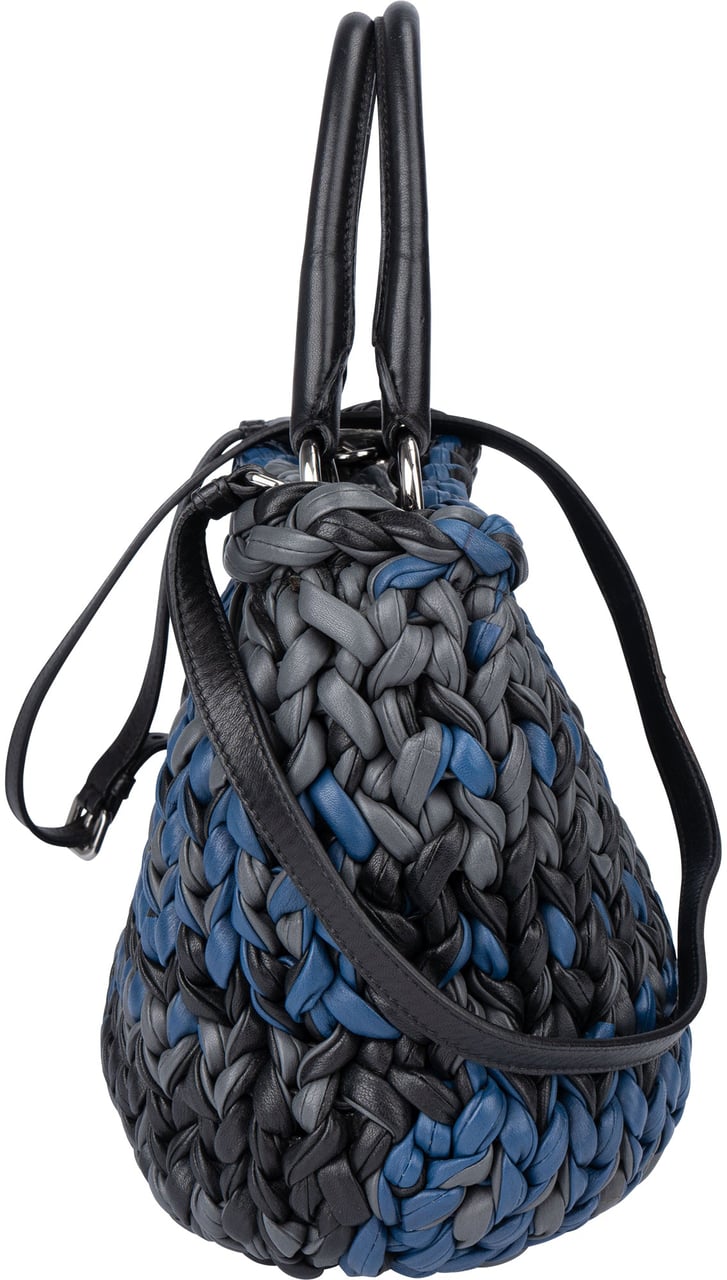 Prada Tricolor Braided Leather City Handbag Zwart