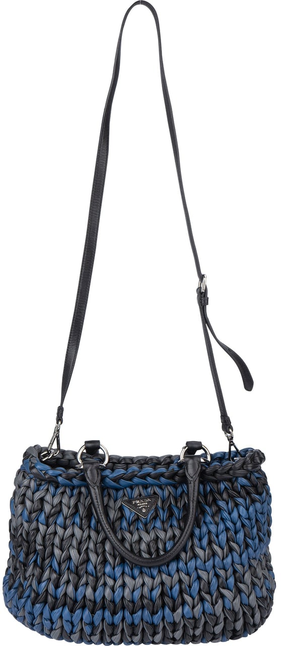 Prada Tricolor Braided Leather City Handbag Zwart