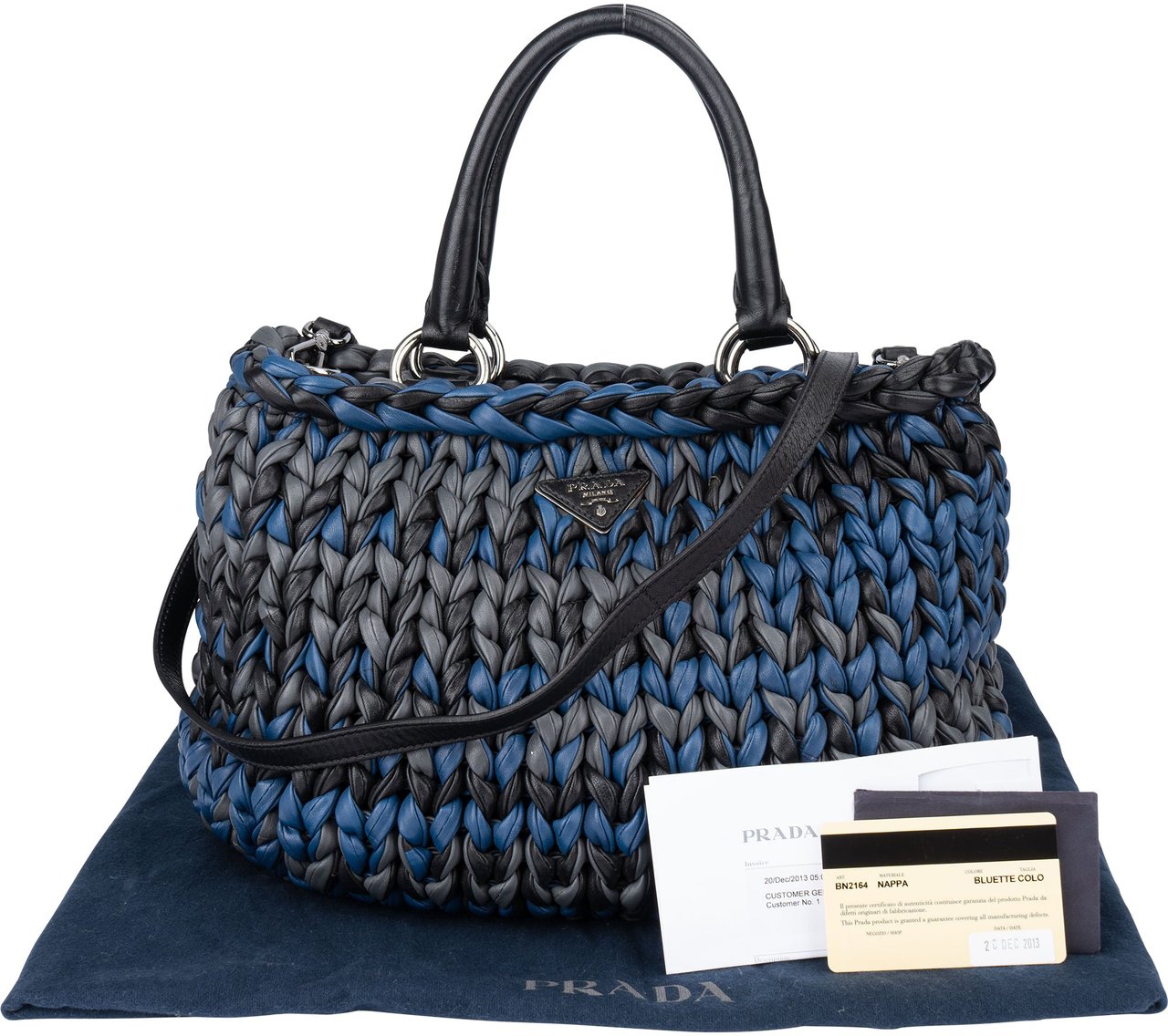 Prada Tricolor Braided Leather City Handbag Zwart