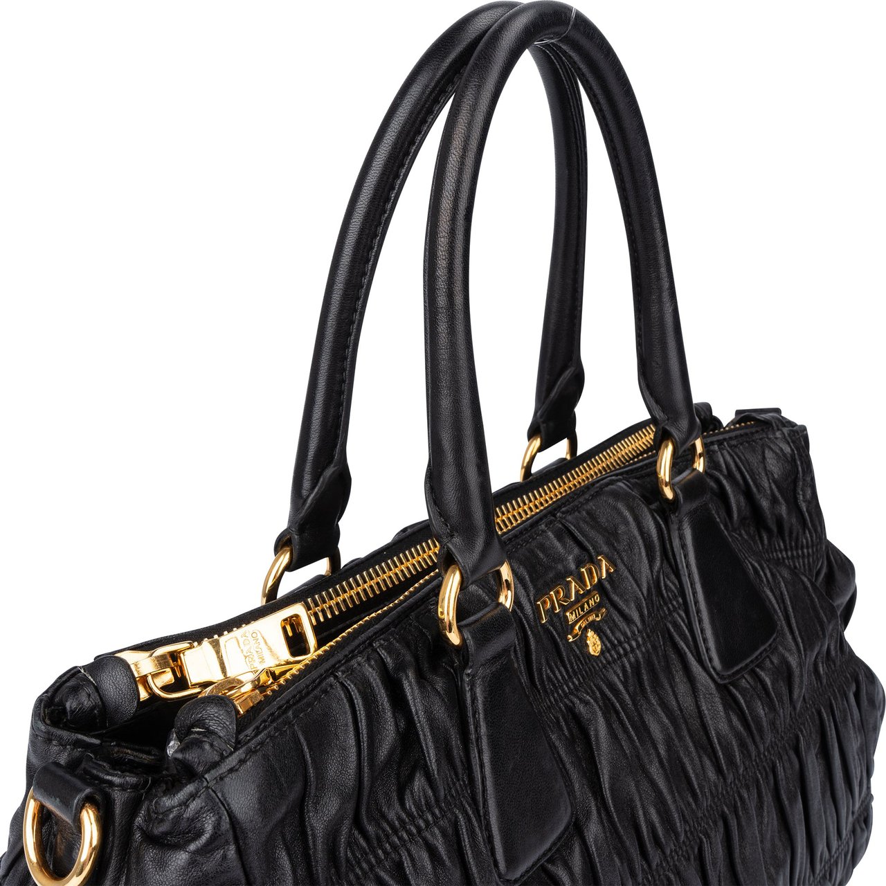 Prada Prada Quilted Leather City Handbag Zwart