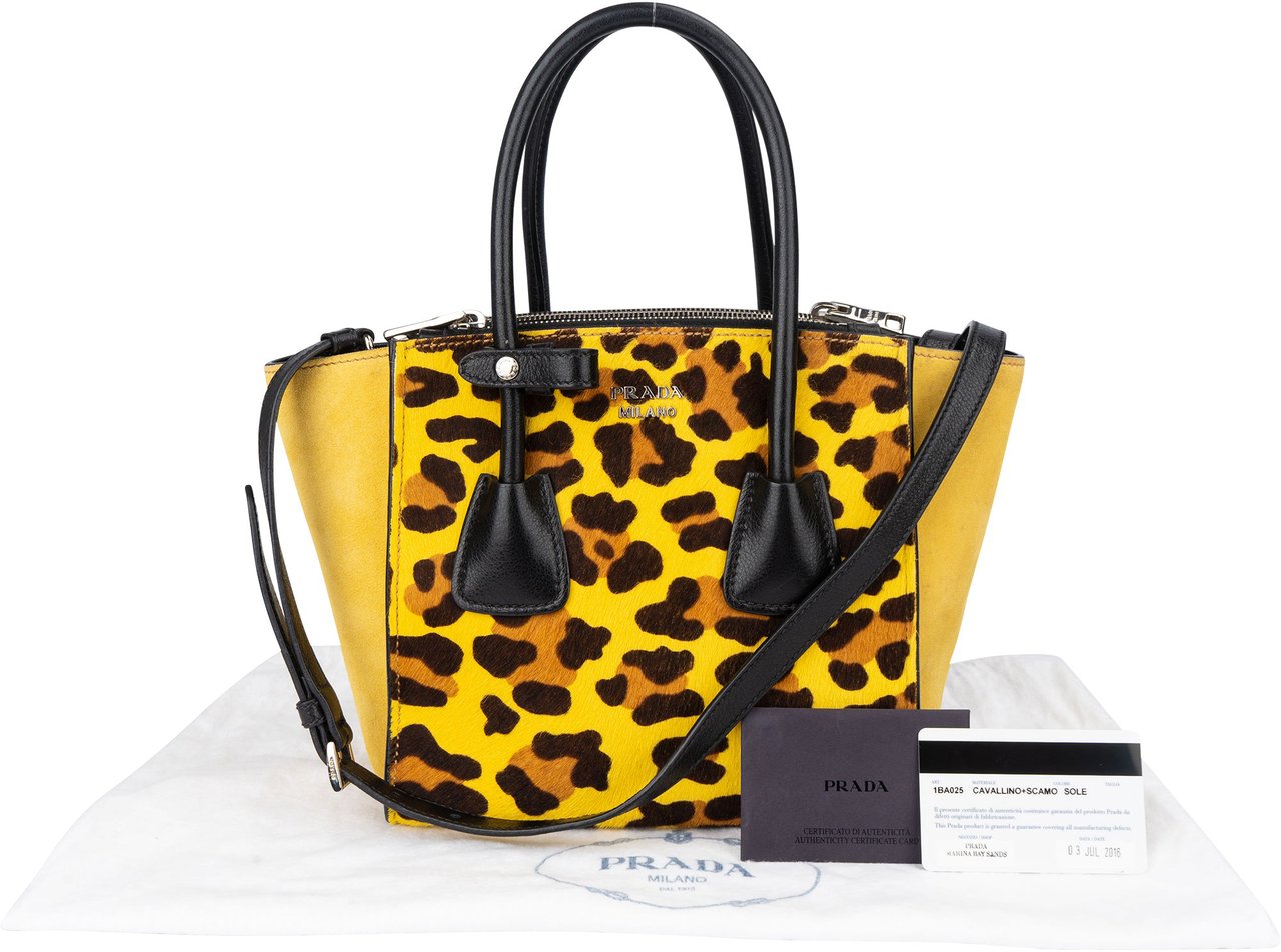 Prada Leopard Print Satchel Handbag Geel