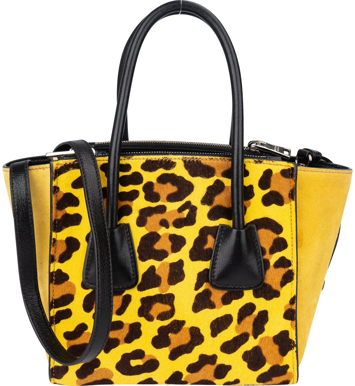 Prada Leopard Print Satchel Handbag Geel