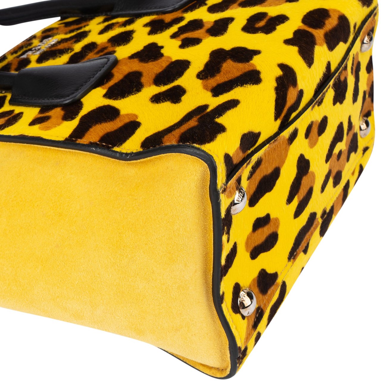 Prada Leopard Print Satchel Handbag Geel