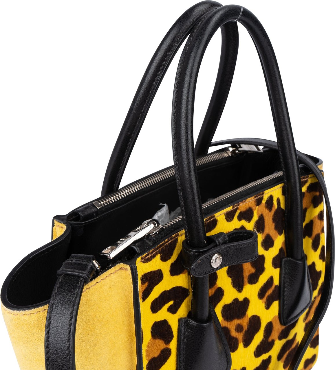 Prada Leopard Print Satchel Handbag Geel