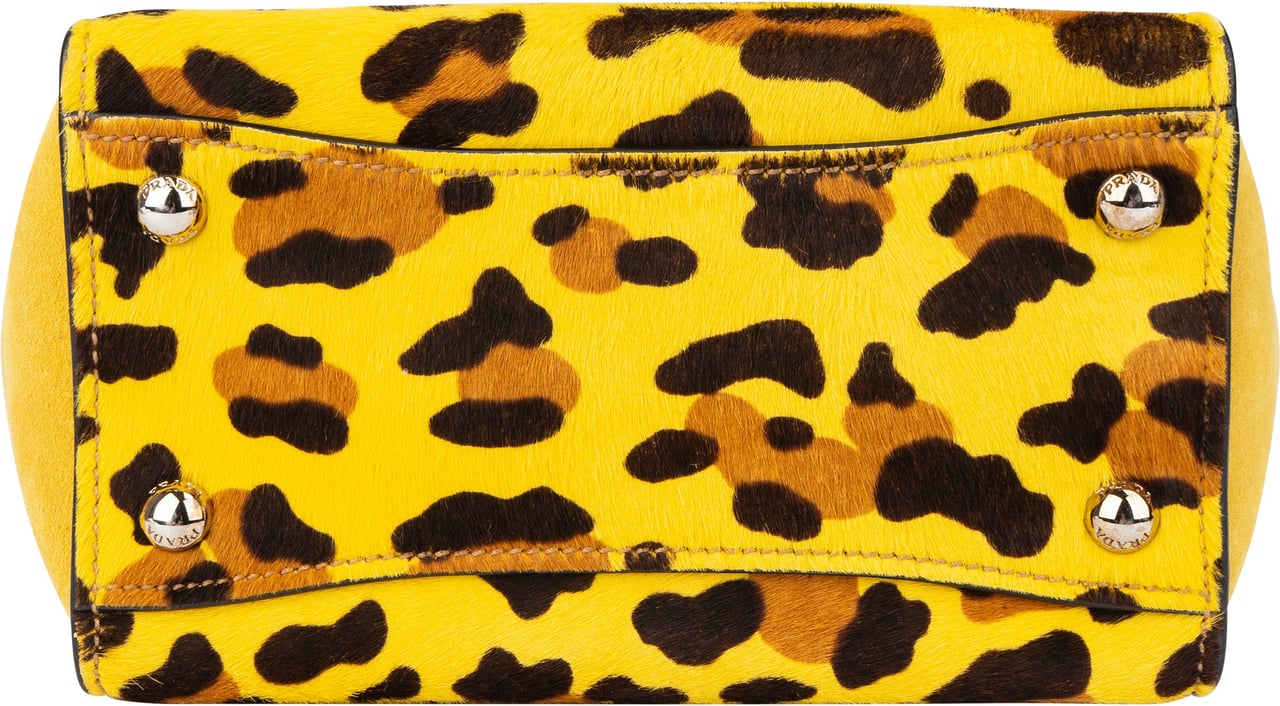 Prada Leopard Print Satchel Handbag Geel