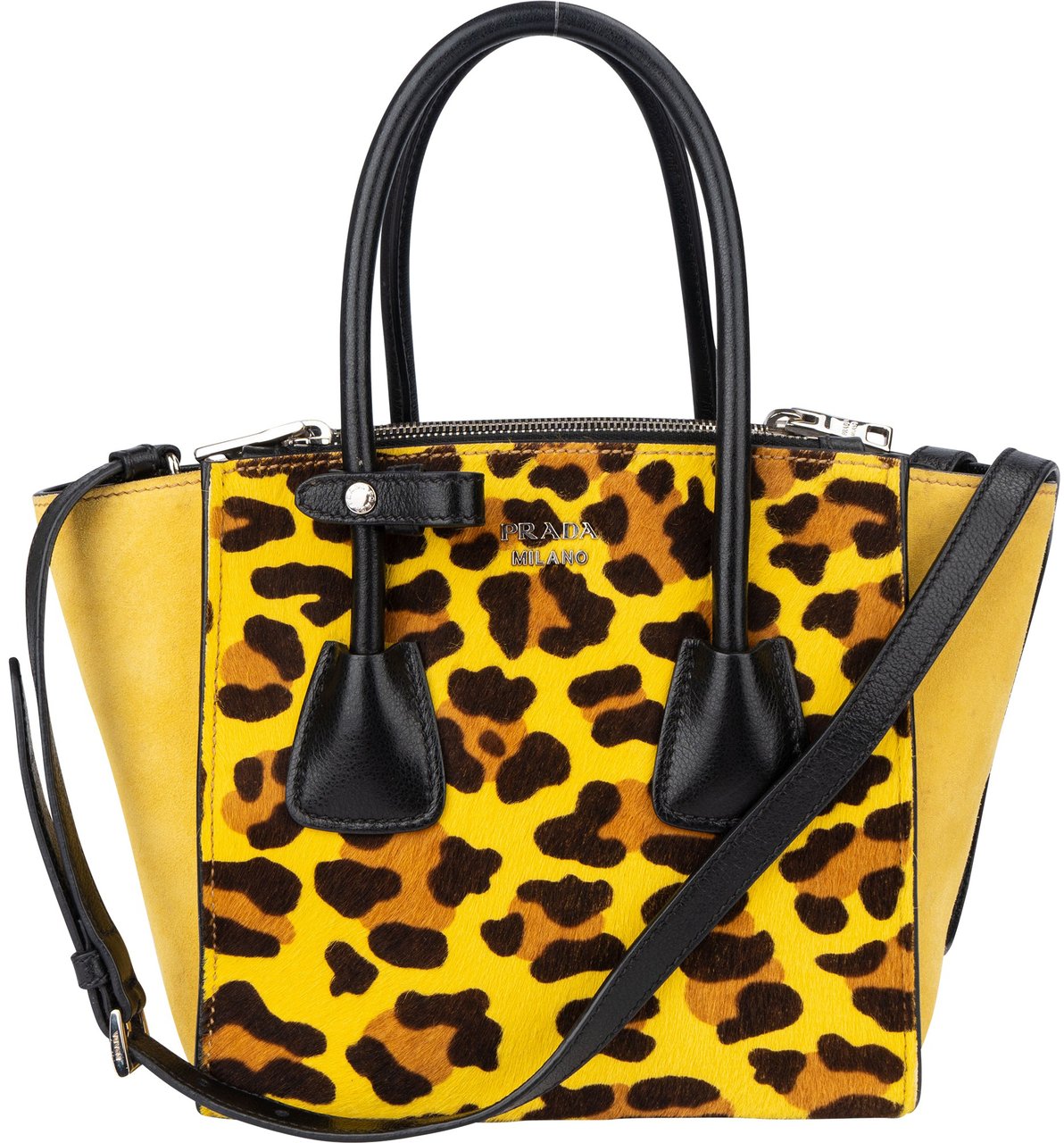 Prada Prada Leopard Print Satchel Handbag Geel