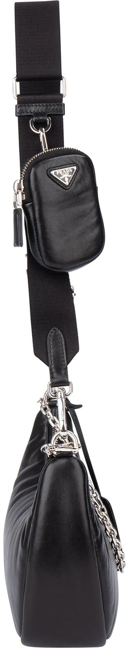 Prada Prada Soft Leather Triangle Re-Edition Crossbody Bag Zwart