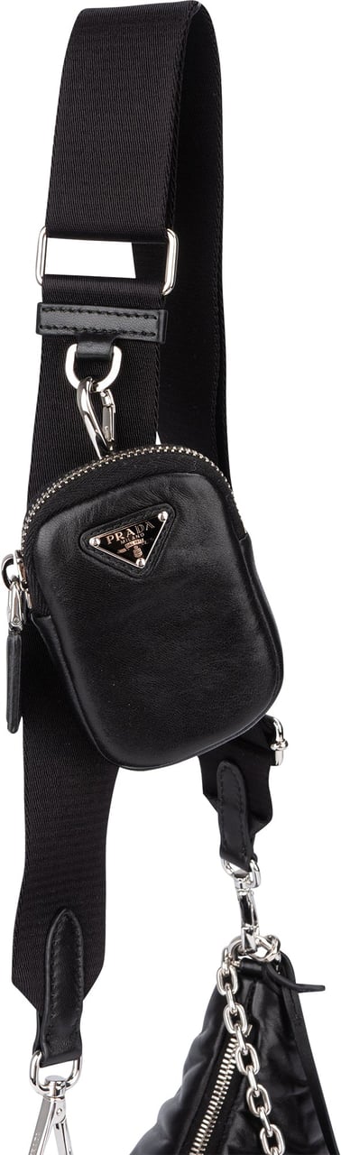 Prada Prada Soft Leather Triangle Re-Edition Crossbody Bag Zwart