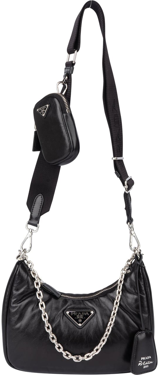 Prada Prada Soft Leather Triangle Re-Edition Crossbody Bag Zwart