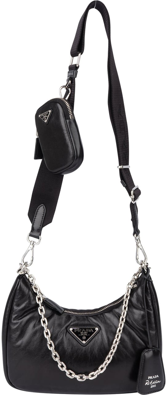 Prada Soft Leather Triangle Re-Edition Crossbody Bag Zwart