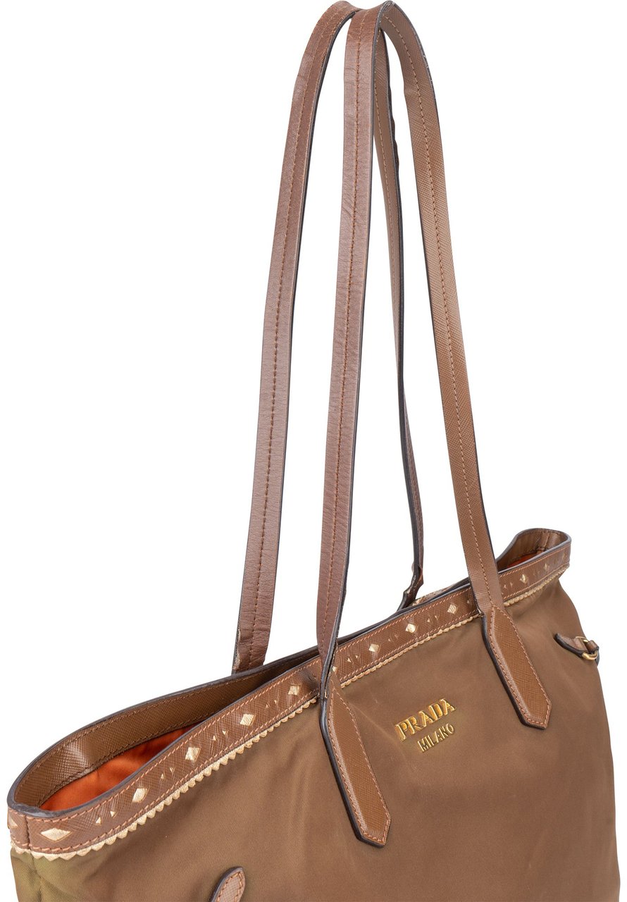 Prada Brown Nylon Handbag Bruin