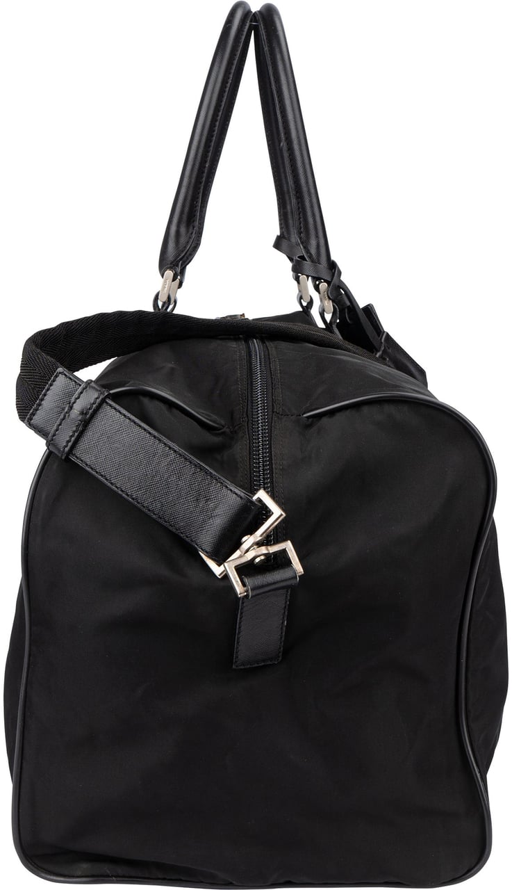 Prada Prada Black Safffiano Leather Triangle Duffle Bag 55 Zwart