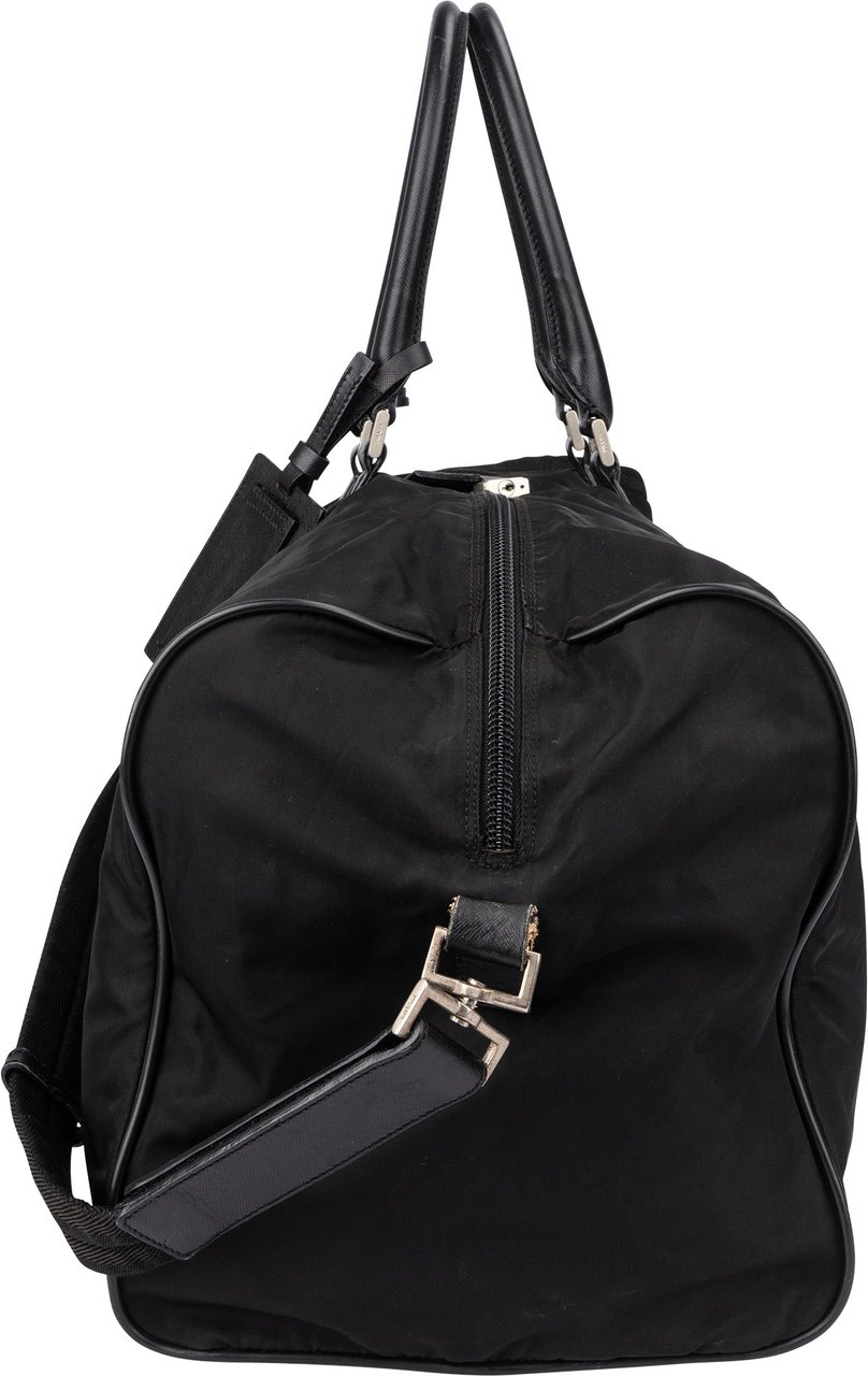 Prada Prada Black Safffiano Leather Triangle Duffle Bag 55 Zwart
