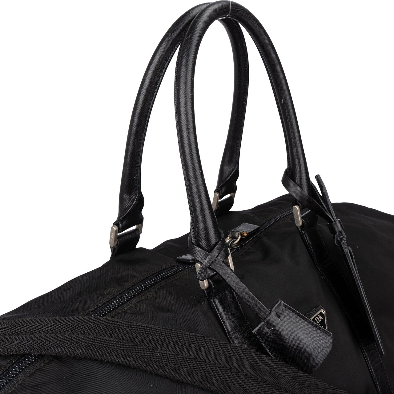 Prada Prada Black Safffiano Leather Triangle Duffle Bag 55 Zwart