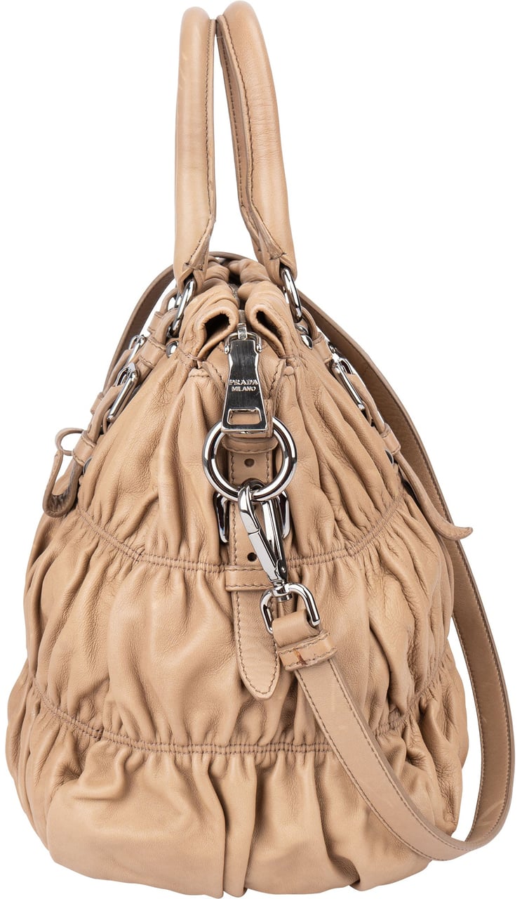 Prada Quilted Leather City Handbag Bruin