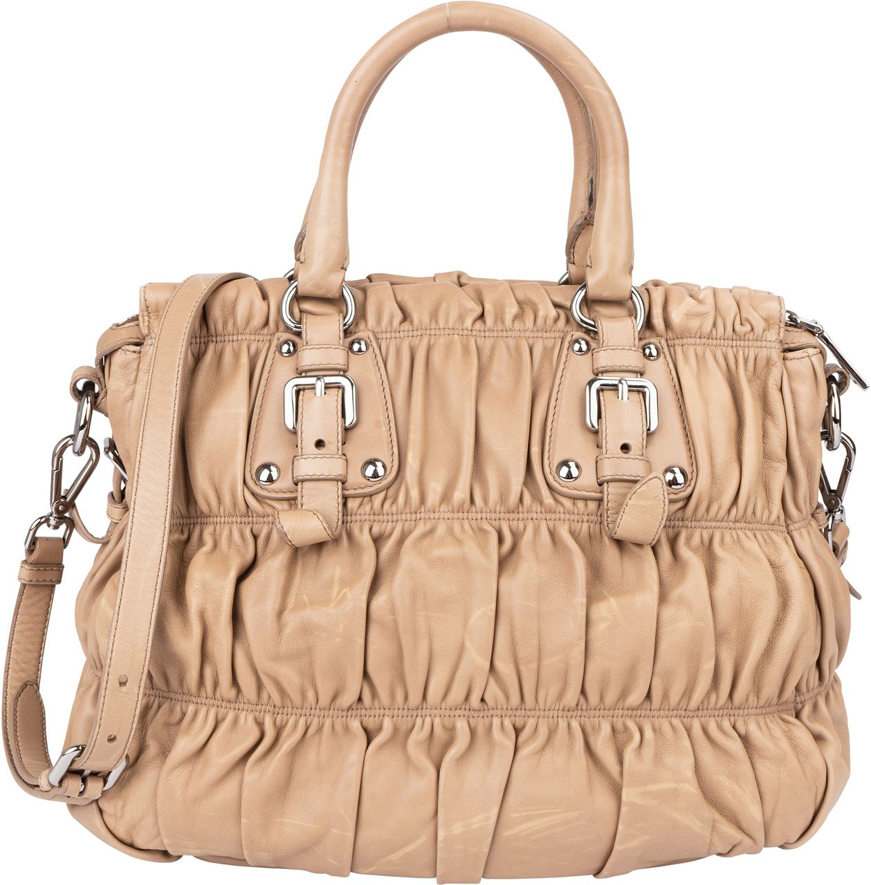 Prada Quilted Leather City Handbag Bruin