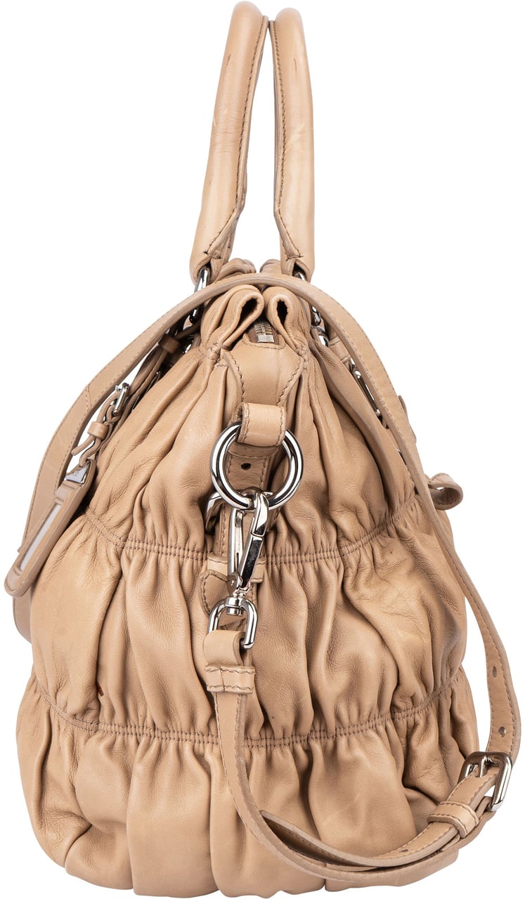 Prada Quilted Leather City Handbag Bruin