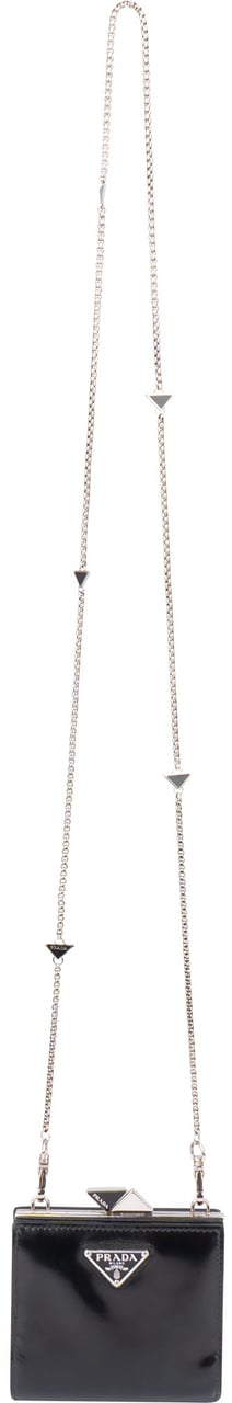 Prada Prada Patent Leather Triangle Wallet On Chain Zwart