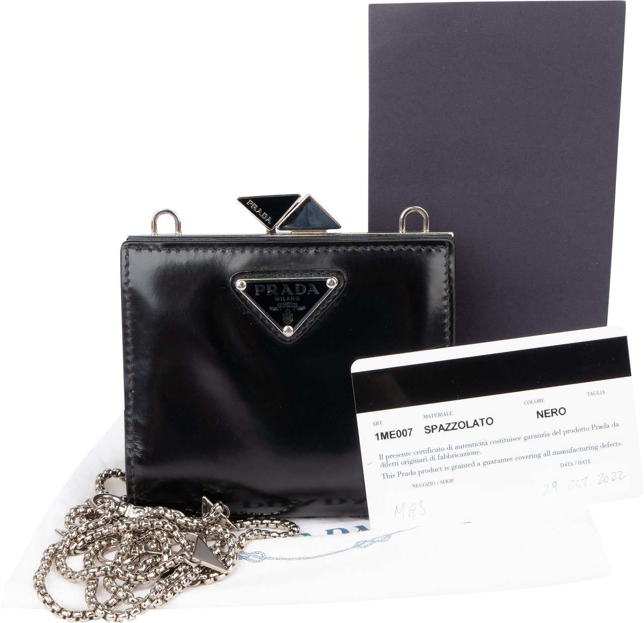 Prada Prada Patent Leather Triangle Wallet On Chain Zwart