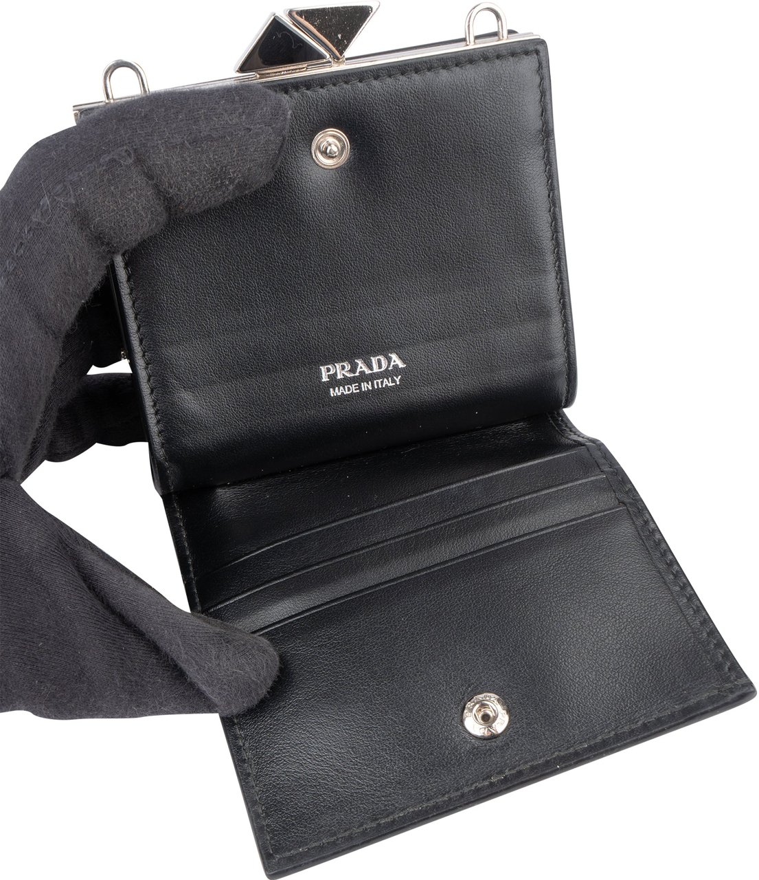 Prada Prada Patent Leather Triangle Wallet On Chain Zwart
