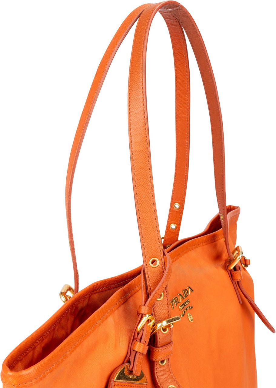 Prada Prada Saffiano Orange Nylon Handbag Oranje