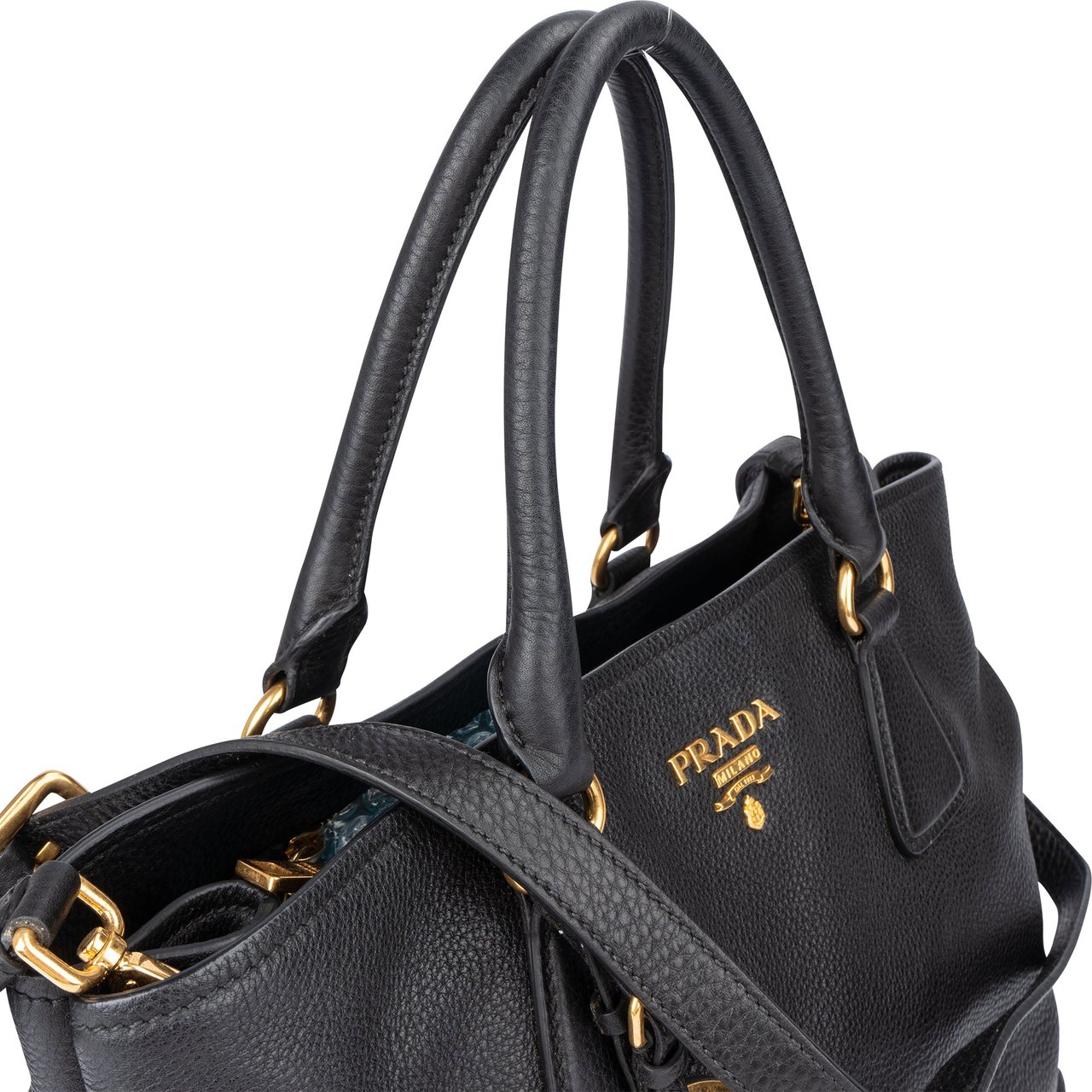 Prada Prada Black Leather Vitello Handbag Zwart