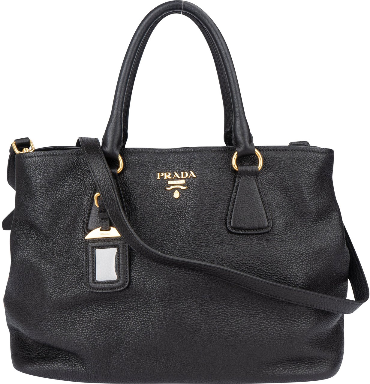 Prada Prada Black Leather Vitello Handbag Zwart