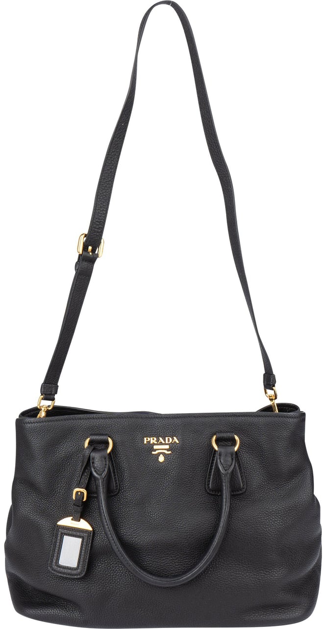 Prada Prada Black Leather Vitello Handbag Zwart