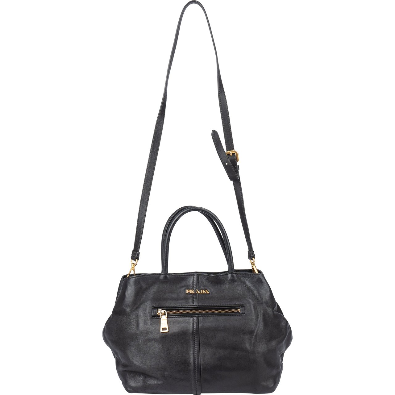 Prada Prada Black Leather City Handbag Zwart