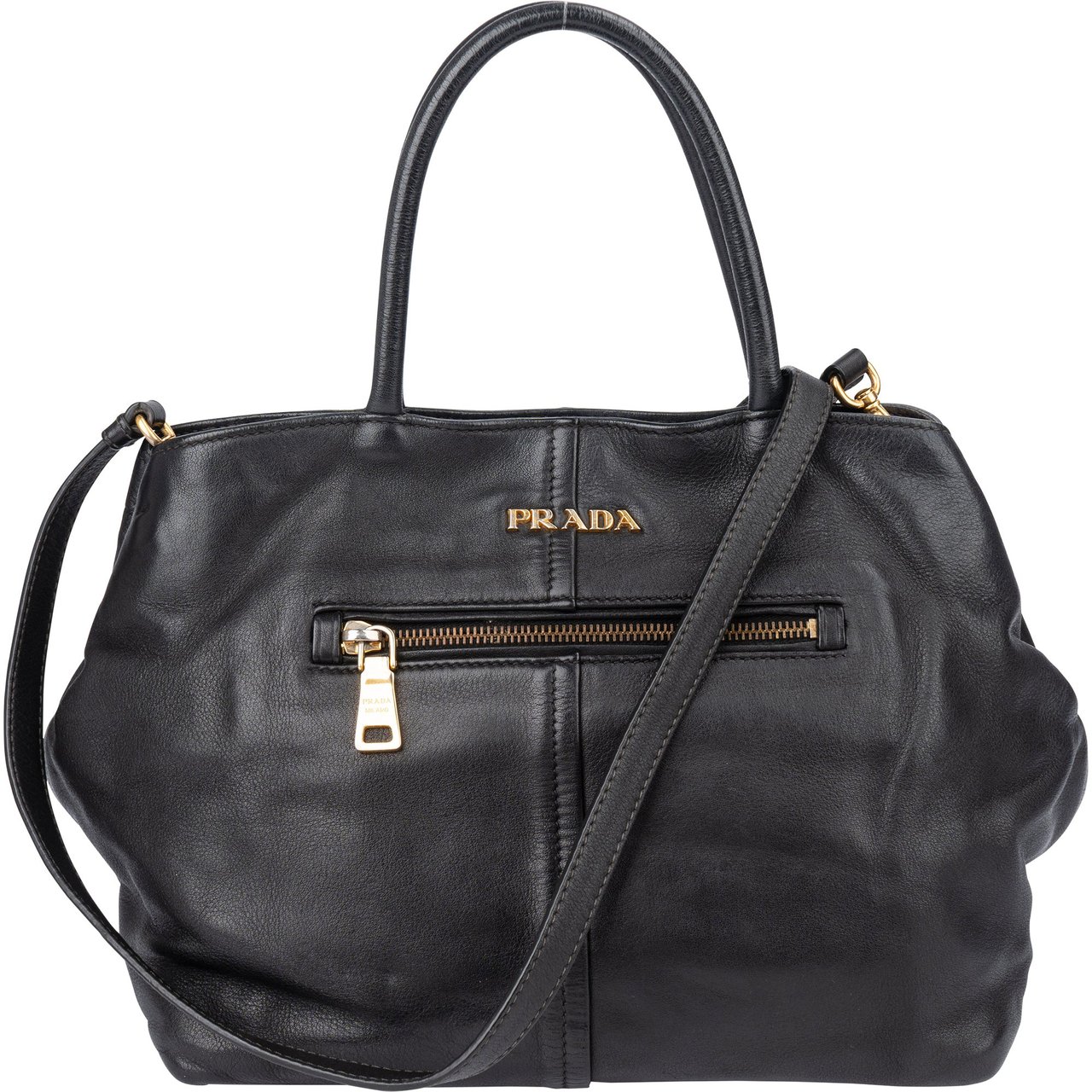 Prada Prada Black Leather City Handbag Zwart