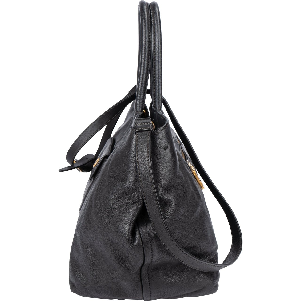 Prada Prada Black Leather City Handbag Zwart
