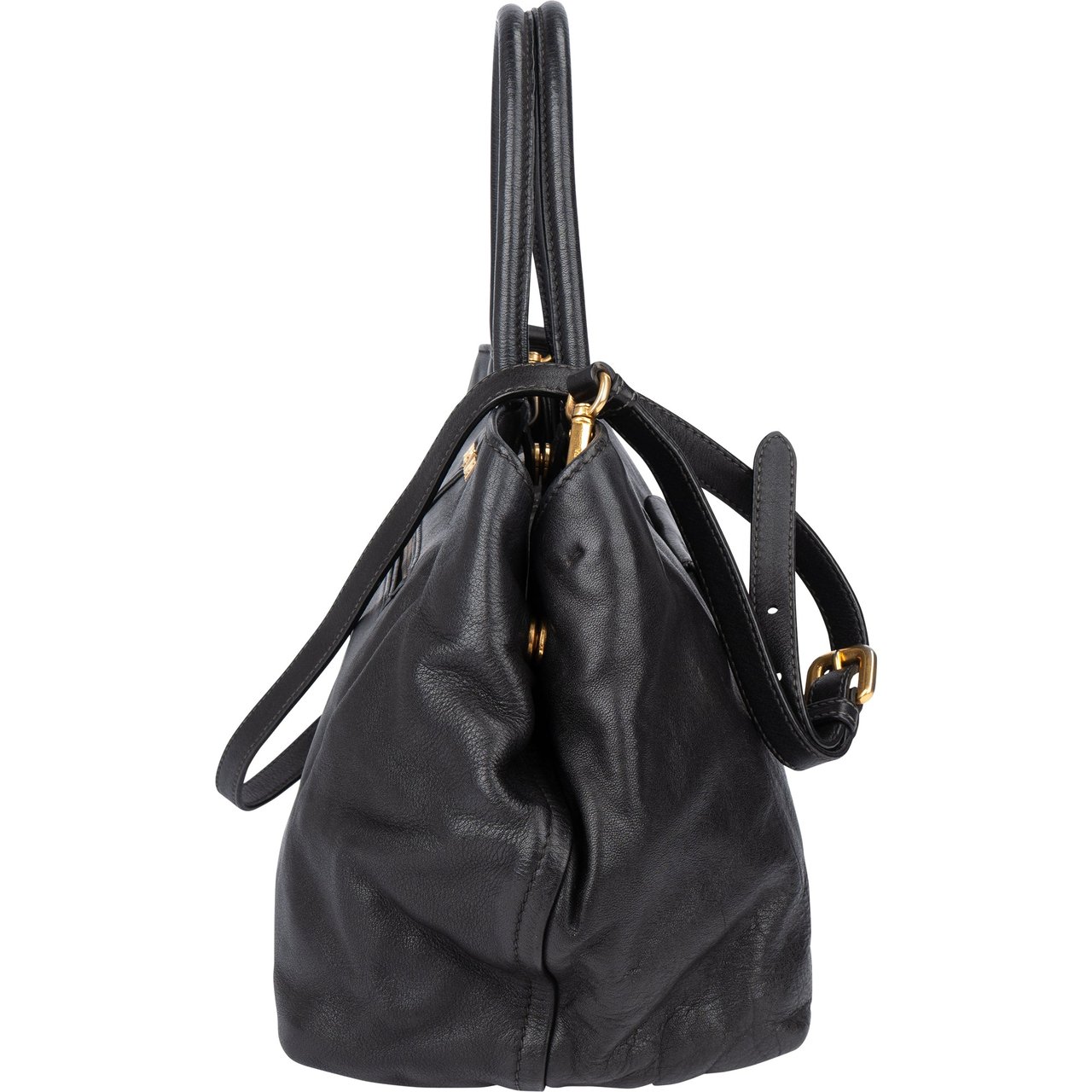 Prada Prada Black Leather City Handbag Zwart