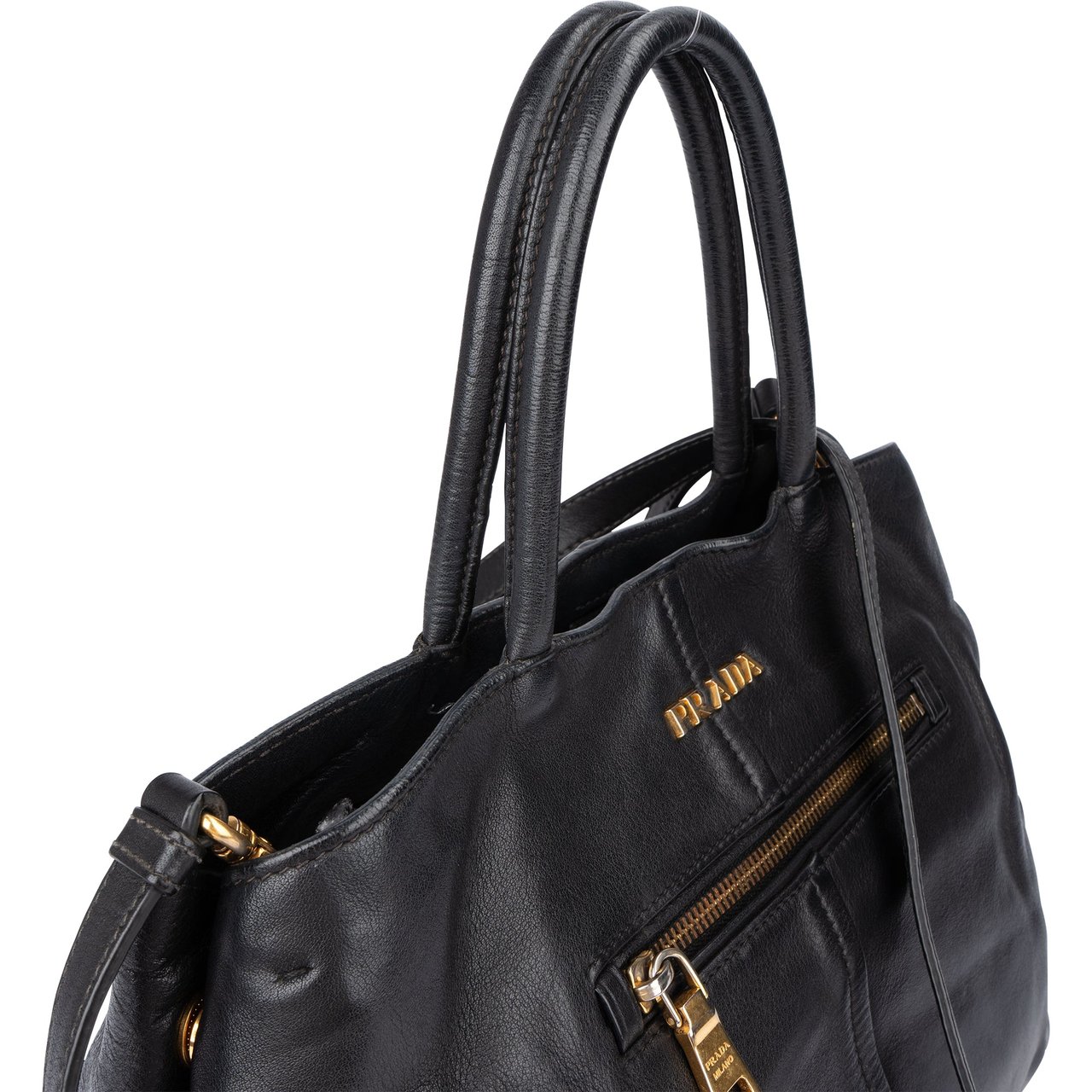 Prada Prada Black Leather City Handbag Zwart