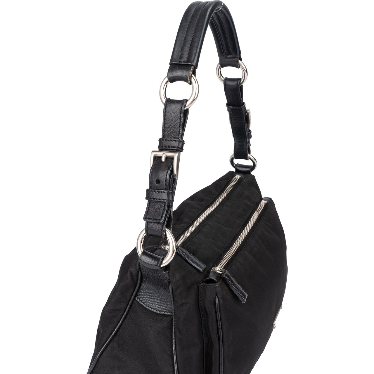 Prada Prada Black Nylon Triangle Shoulder Bag Zwart