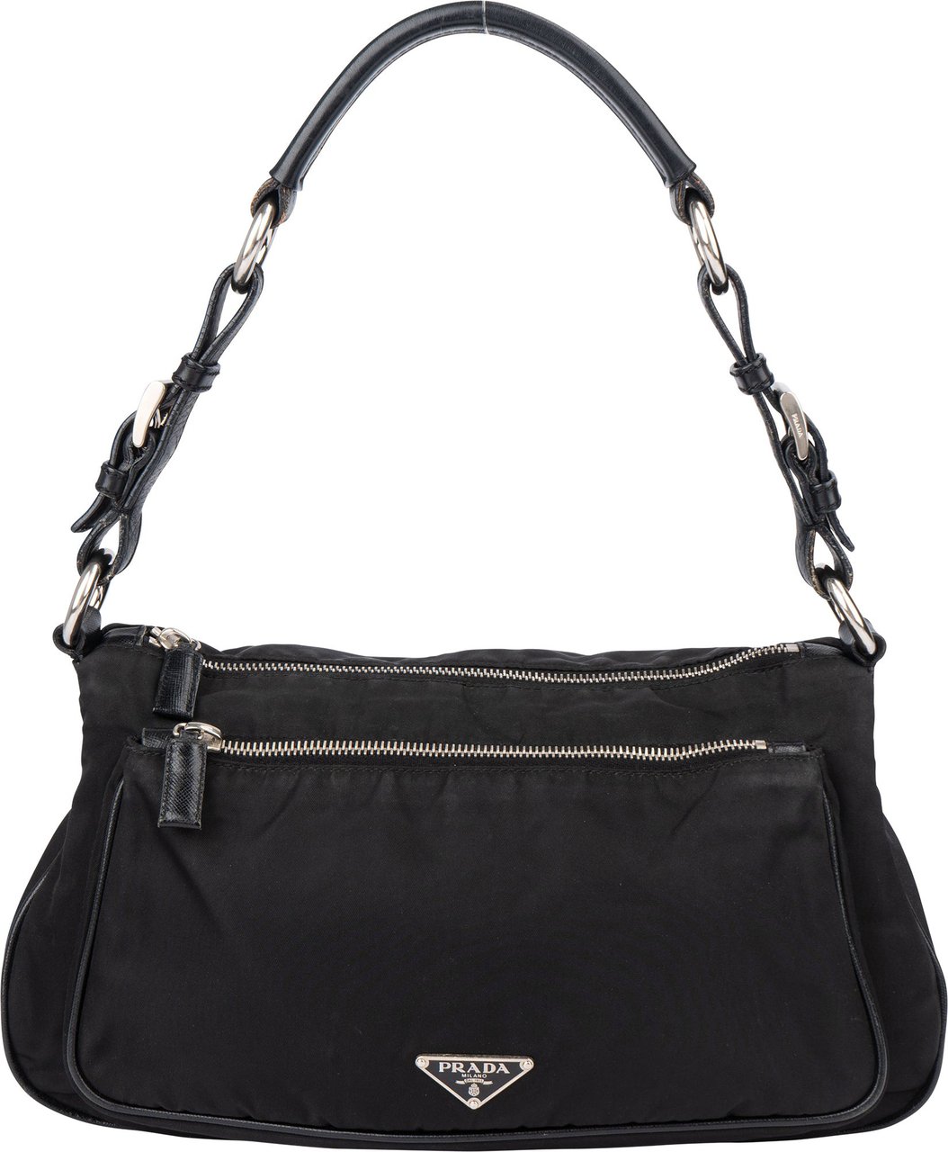 Prada Prada Black Nylon Triangle Shoulder Bag Zwart