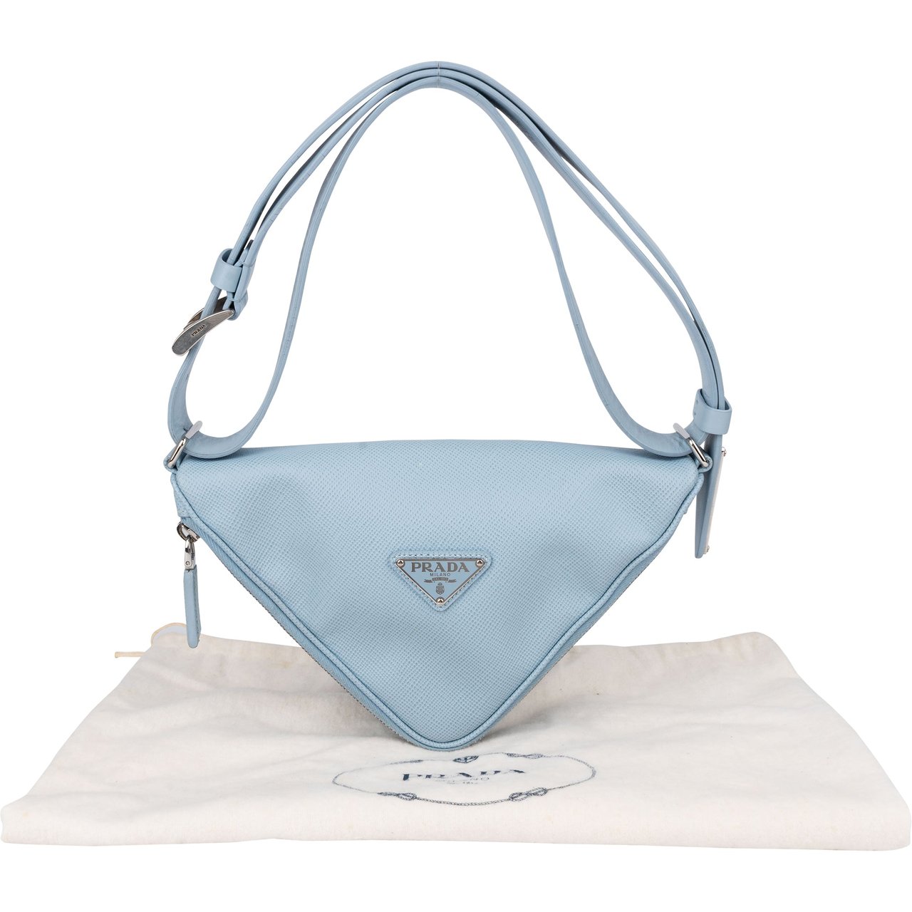 Prada Prada Blue Saffiano Leather Triangle 3 in 1 Crossbody Bag Blauw