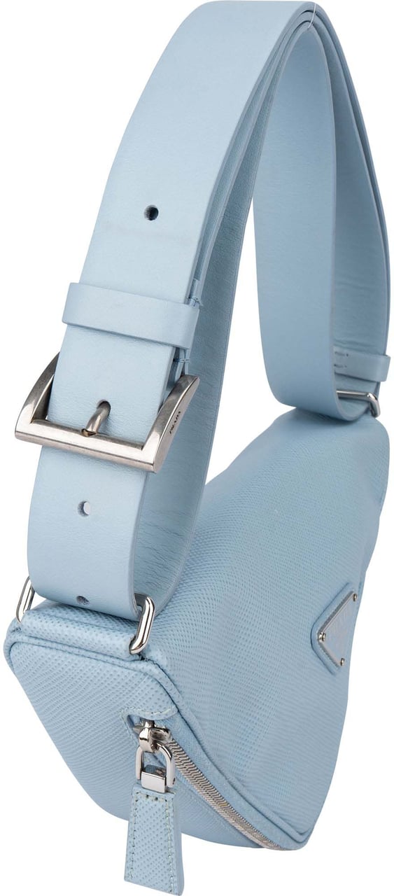 Prada Blue Saffiano Leather Triangle 3 in 1 Crossbody Bag Blauw