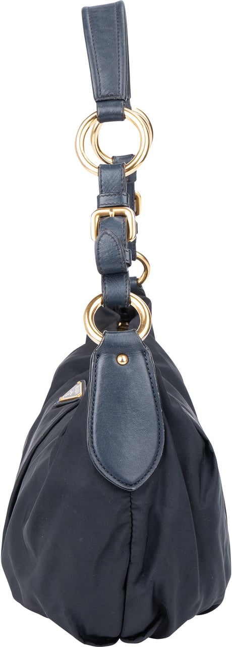 Prada Blue Nylon Triangle Shoulder Bag Blauw
