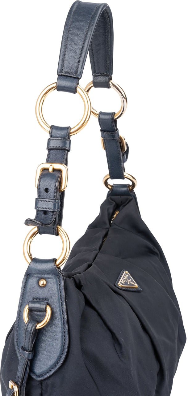 Prada Blue Nylon Triangle Shoulder Bag Blauw