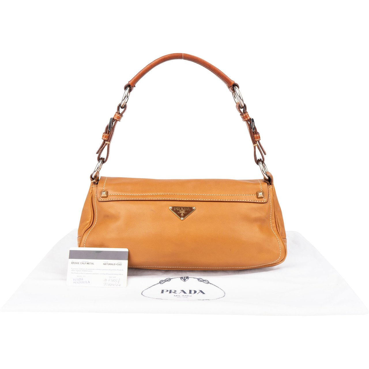 Prada Prada Brown Leather Triangle Baguette Shoulder Bag Bruin