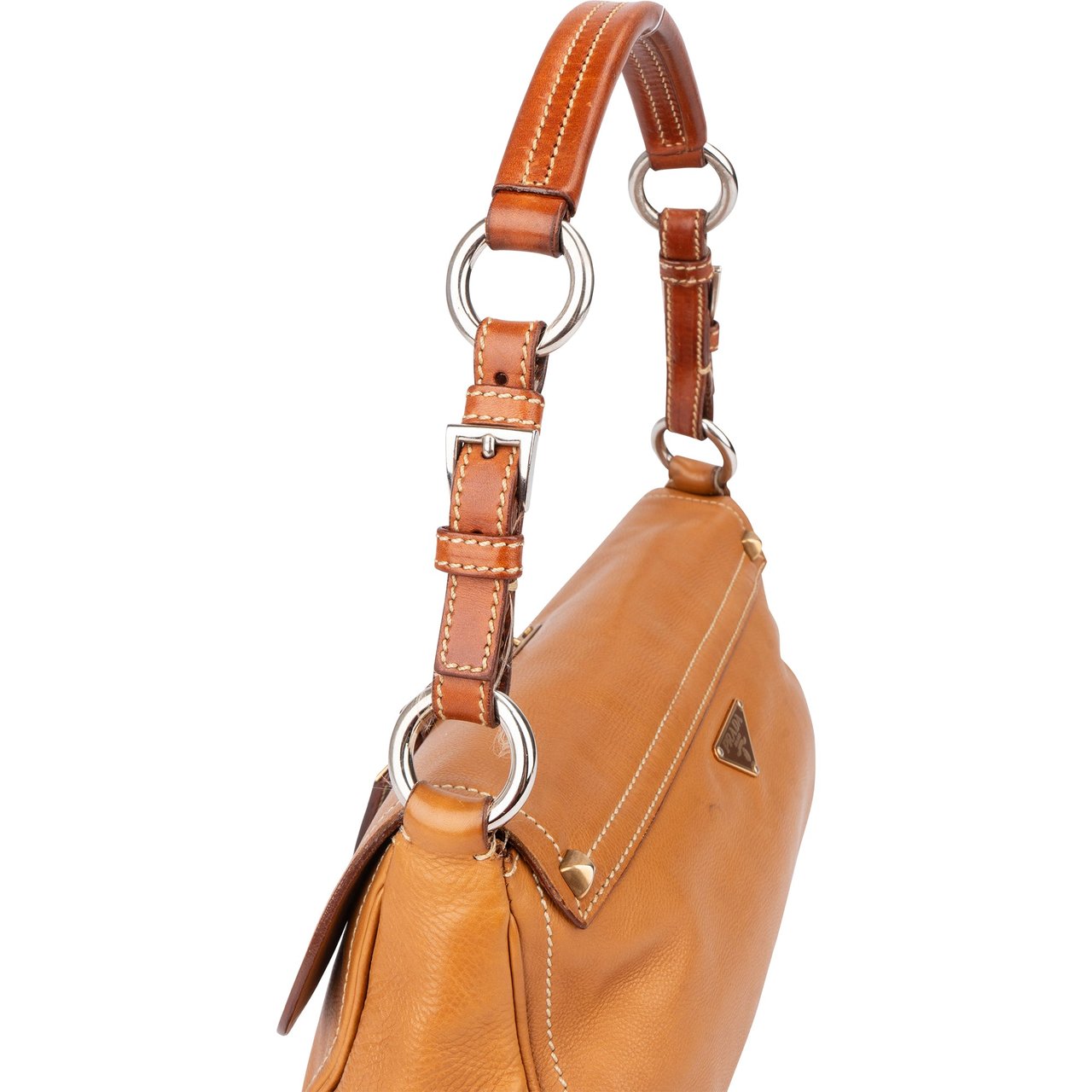 Prada Prada Brown Leather Triangle Baguette Shoulder Bag Bruin