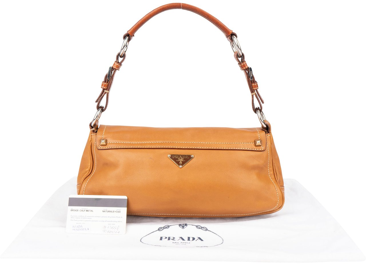Prada Brown Leather Triangle Baguette Shoulder Bag Bruin