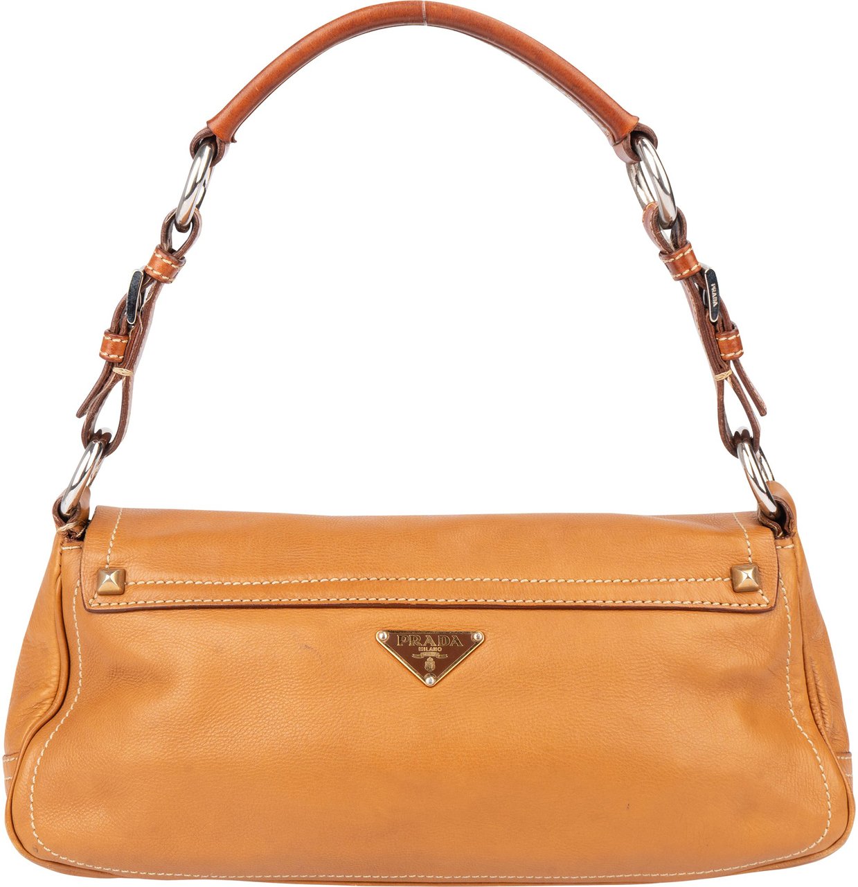Prada Prada Brown Leather Triangle Baguette Shoulder Bag Bruin