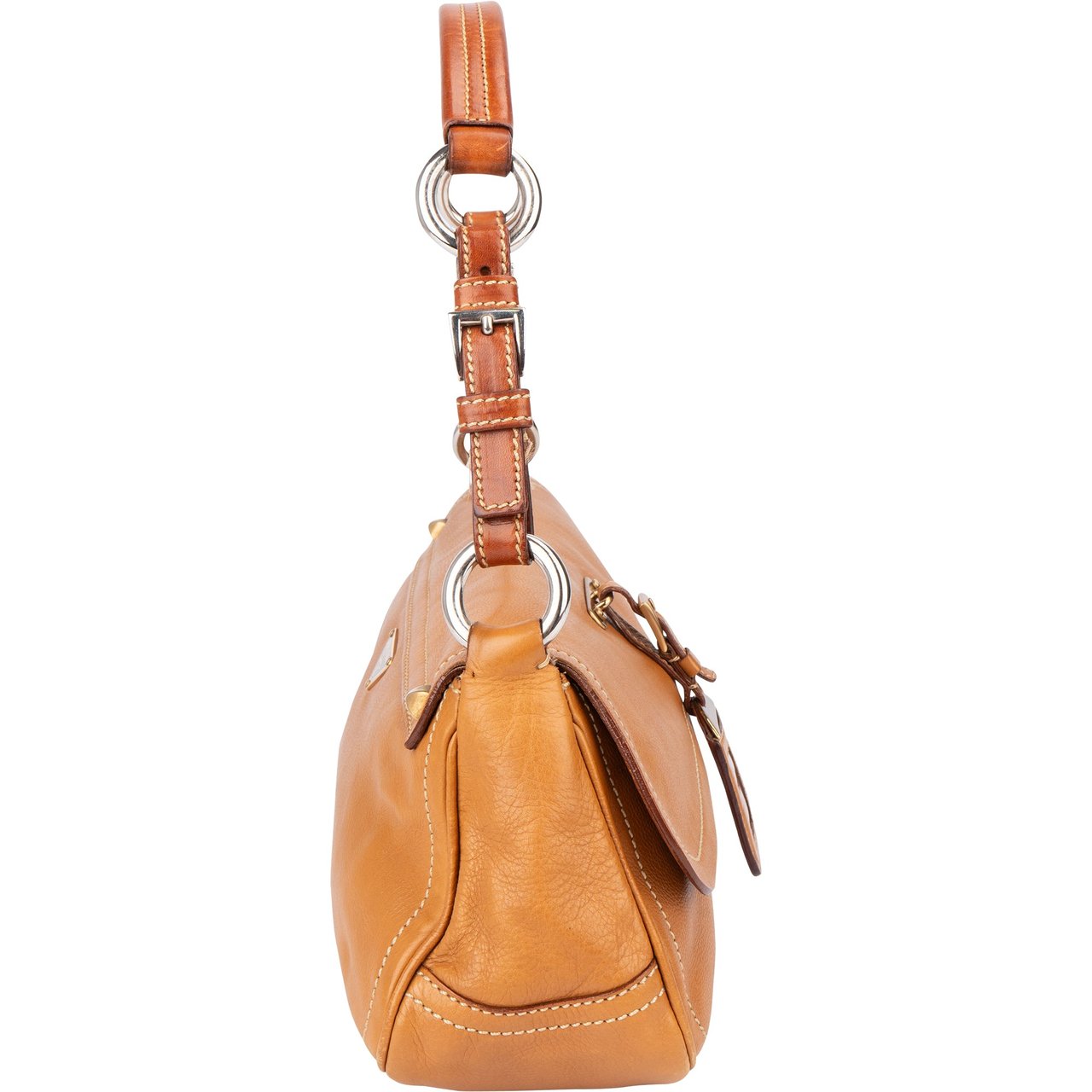 Prada Prada Brown Leather Triangle Baguette Shoulder Bag Bruin