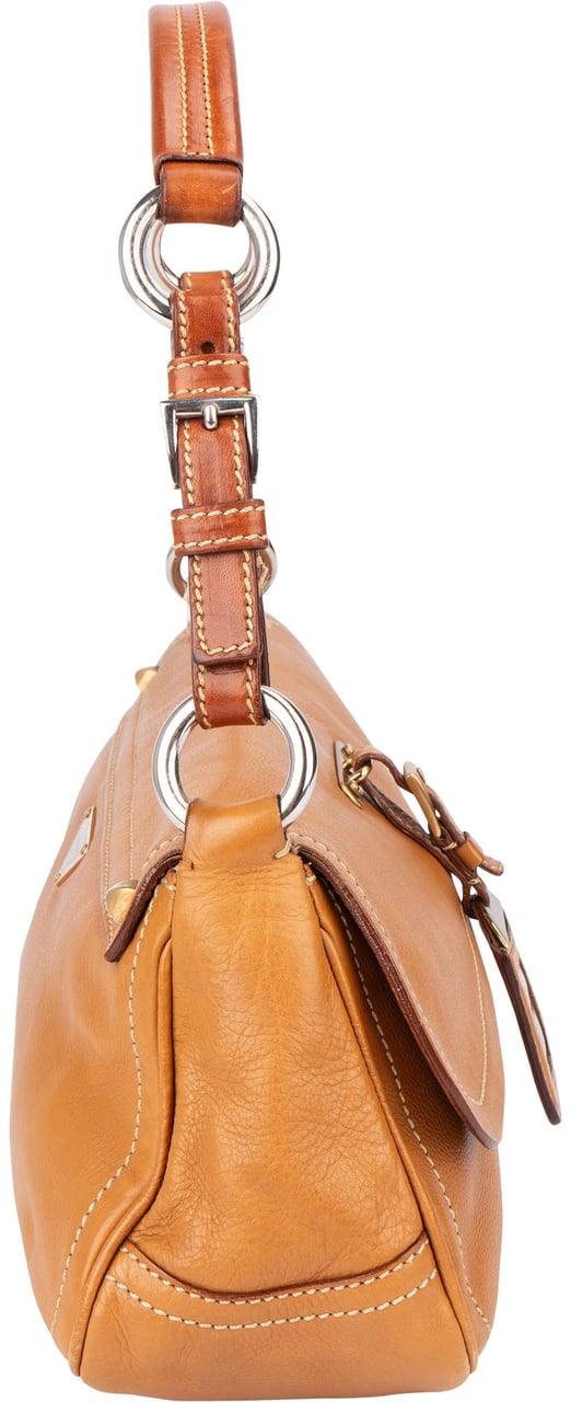Prada Brown Leather Triangle Baguette Shoulder Bag Bruin