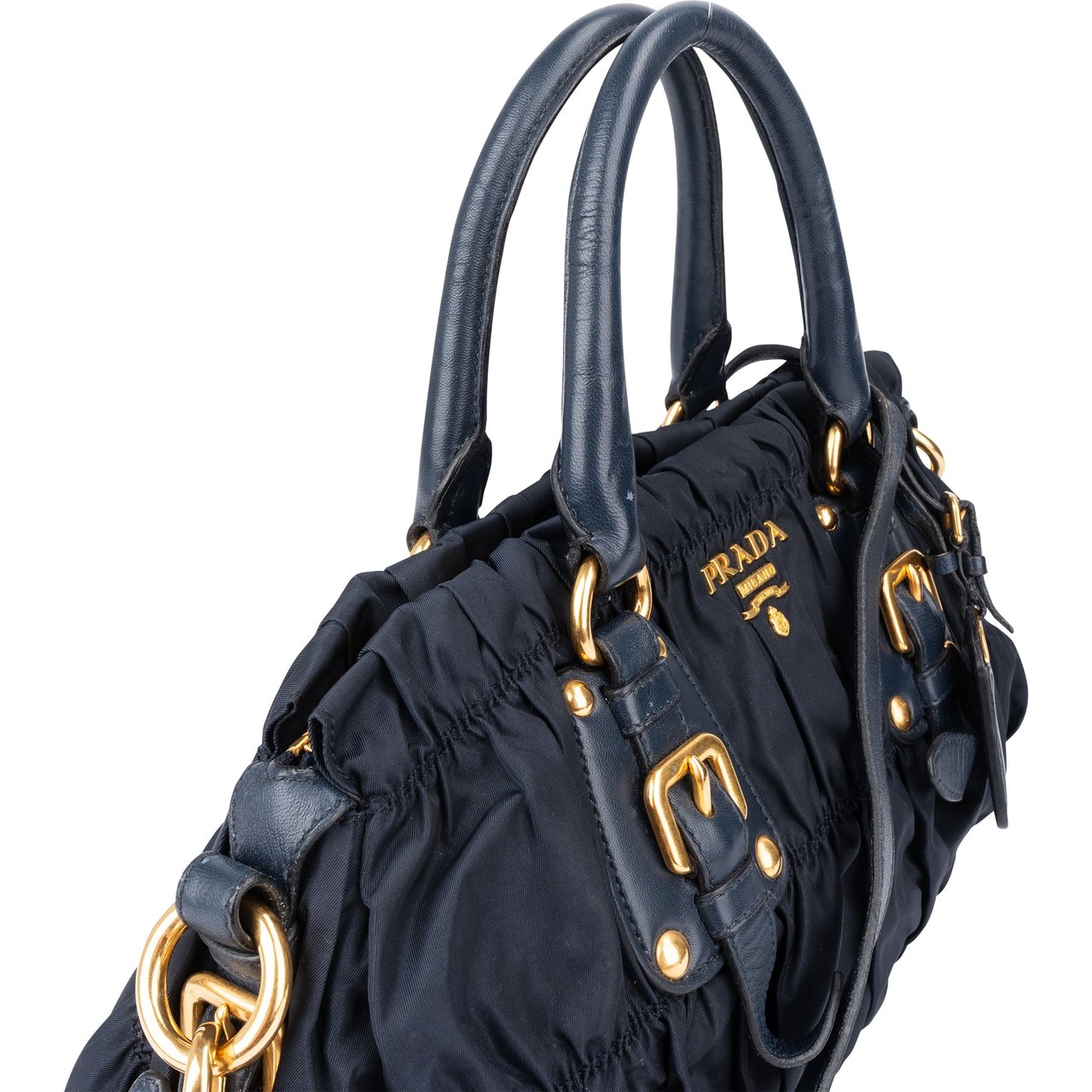 Prada Prada Blue Quilted Nylon Handbag Blauw