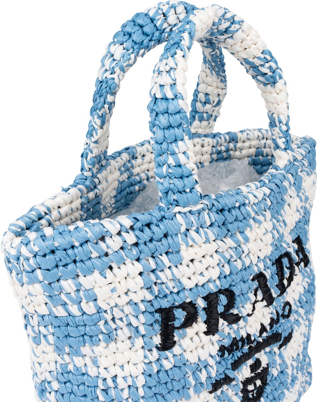 Prada Blue Gaufre Raffia Handbag Blauw