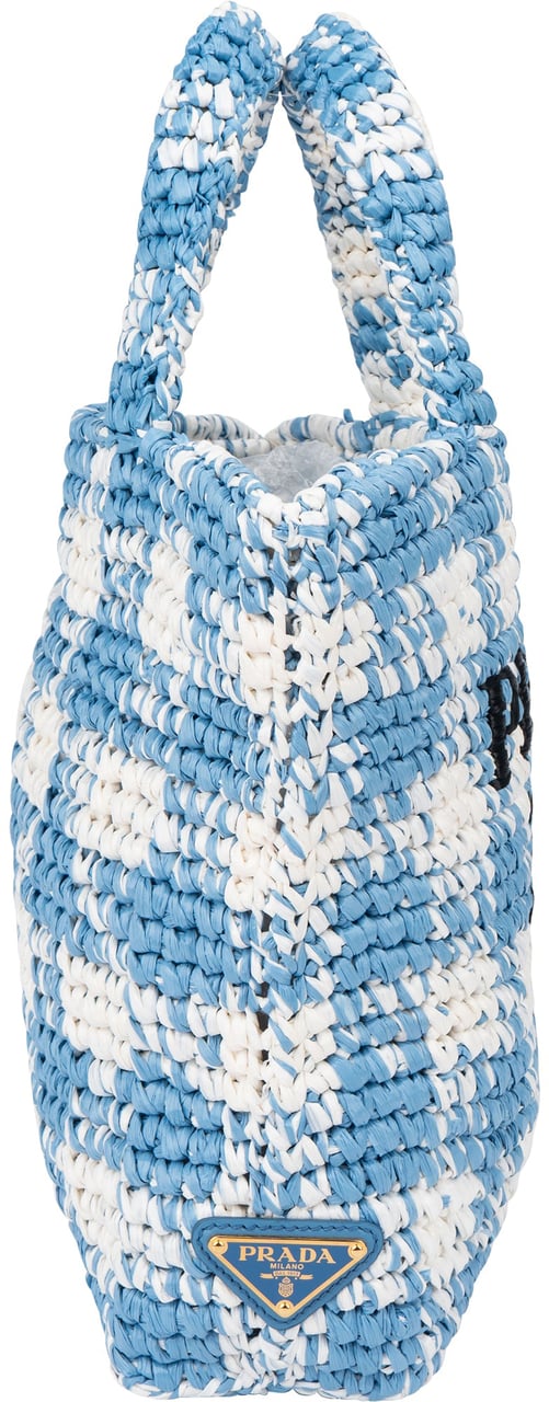 Prada Blue Gaufre Raffia Handbag Blauw
